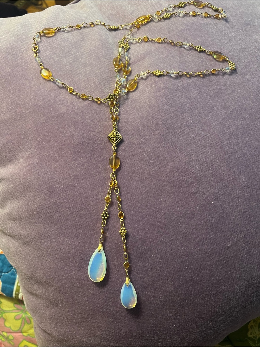 Vintage Avon Faux Opal Long Y Drop Necklace